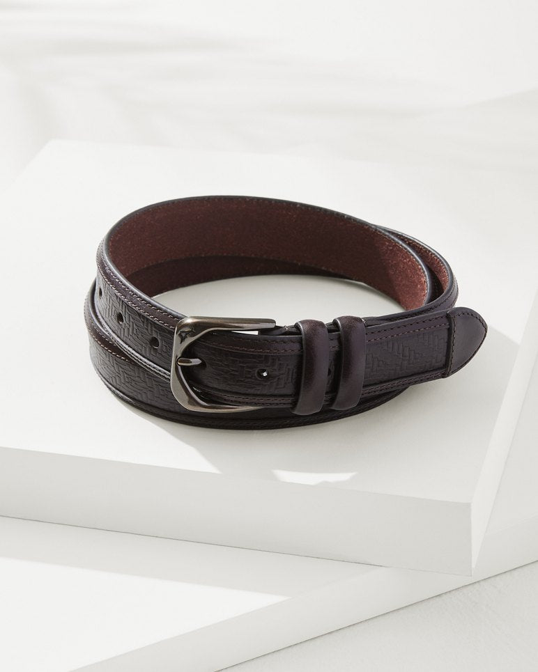 Embossed Leather Belt - Dark Brown
