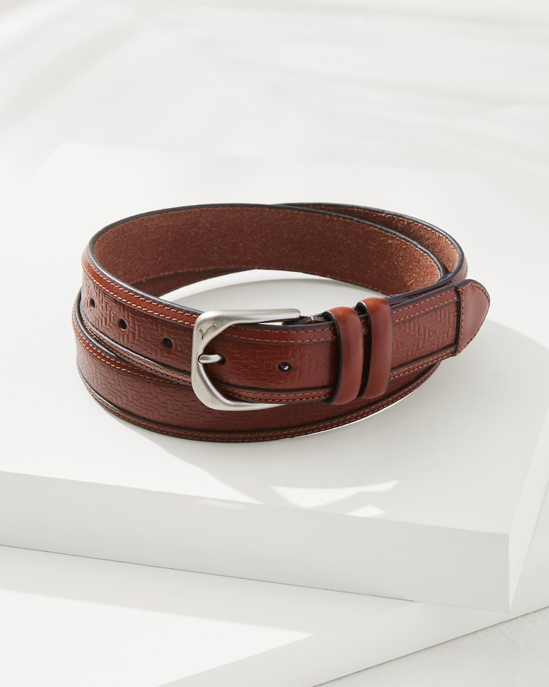 Embossed Leather Belt - Tan