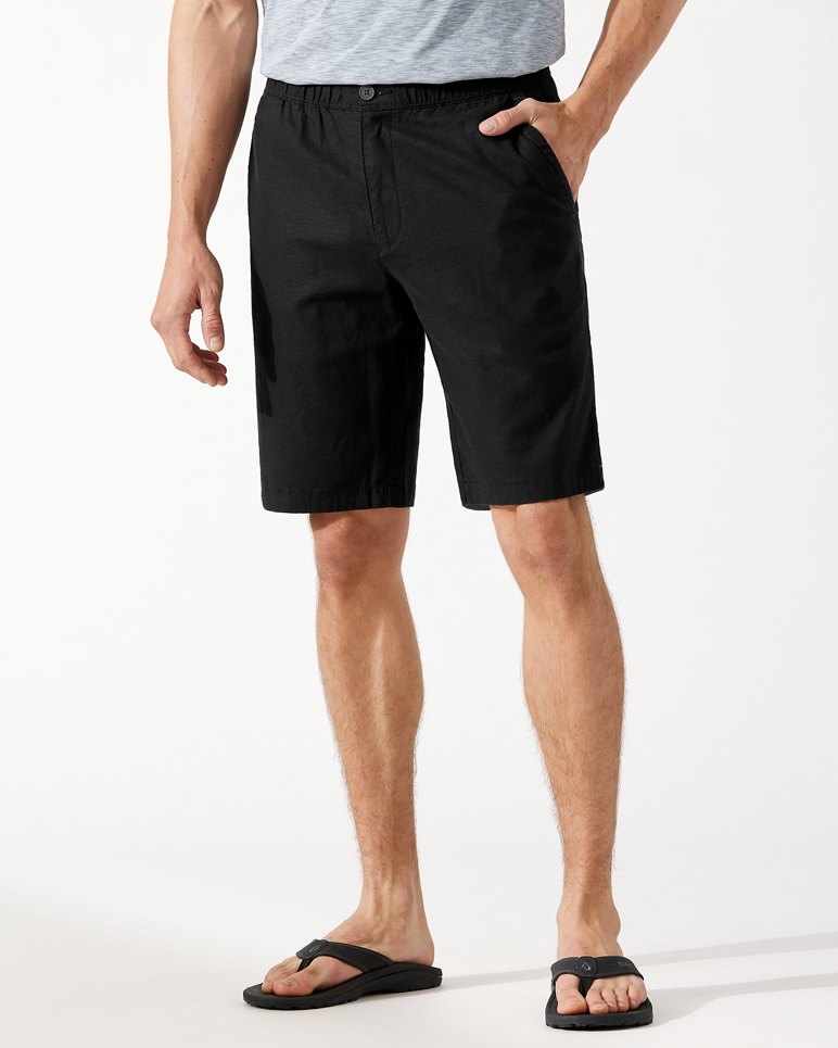 Big & Tall Linen in Paradise E-Waist Shorts - Black