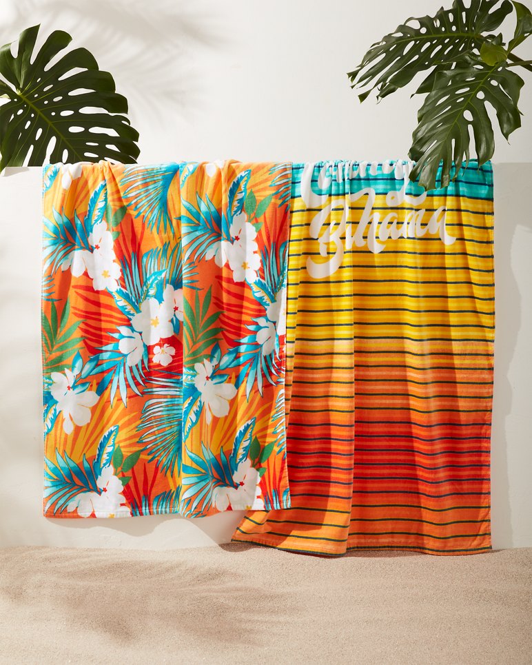 Blossoms & Stripe Beach Towels - Set of 2 - Multicolor