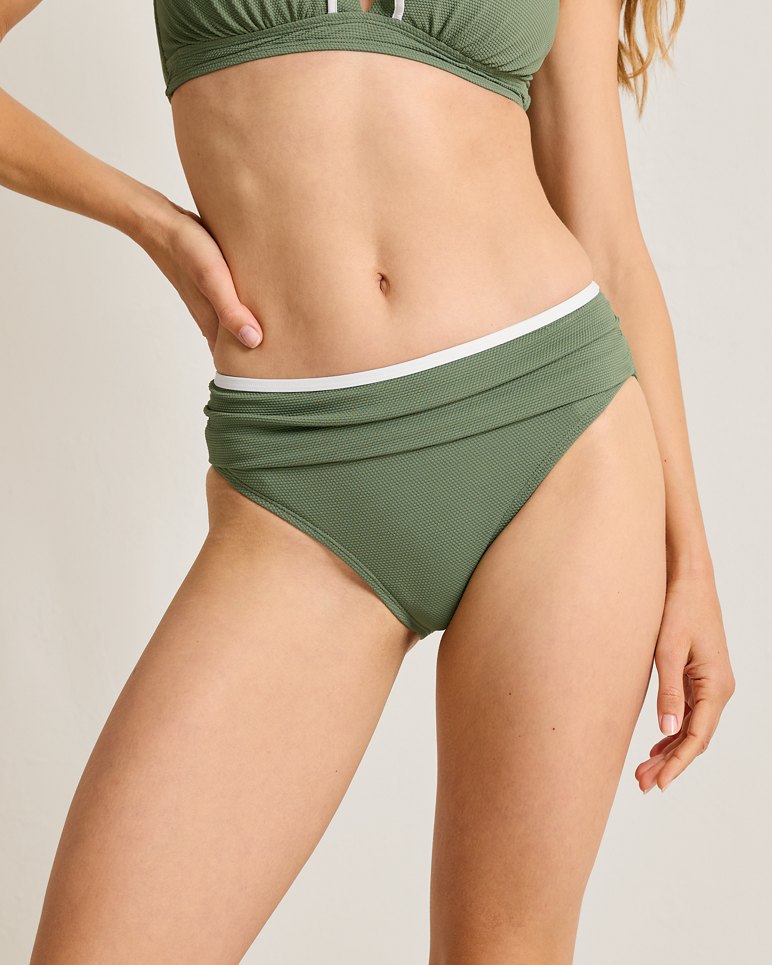 Island Cays Cabana High-Waist Bikini Bottoms - Tea Leaf