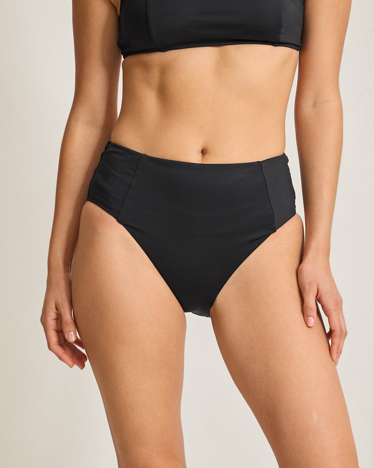 Palm Modern High-Waist Side Panel Bikini Bottoms - Black