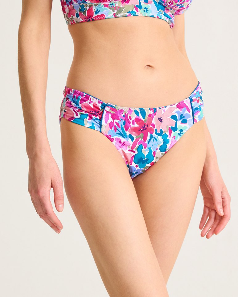 Watercolor Floral Reversible Shirred Hipster Bikini Bottoms - Dusty Lupine Rev