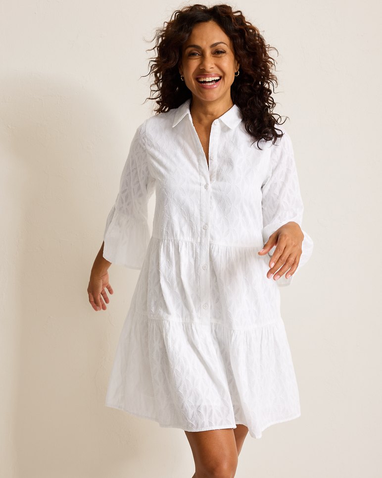 COTTON CLIP TIERED SHIRT DRESS