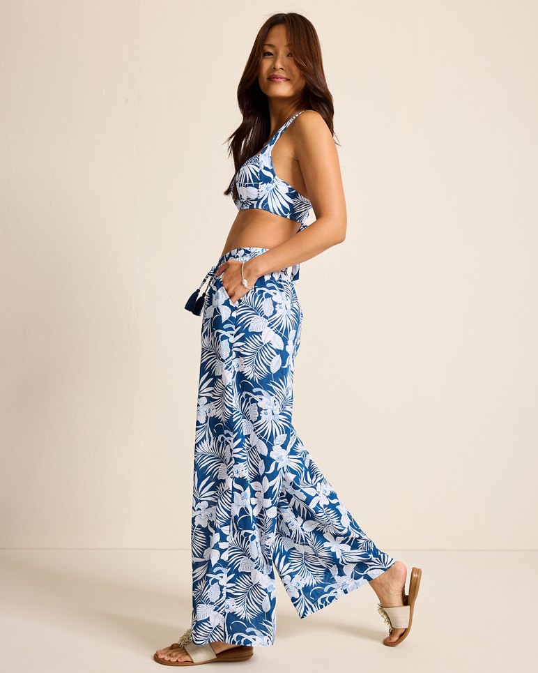 Island Blooms Drawstring Beach Pants - Indigo Tide