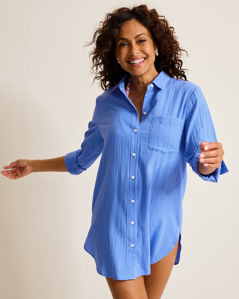 Bali Breeze Boyfriend Beach Shirt - Paradiso Blu