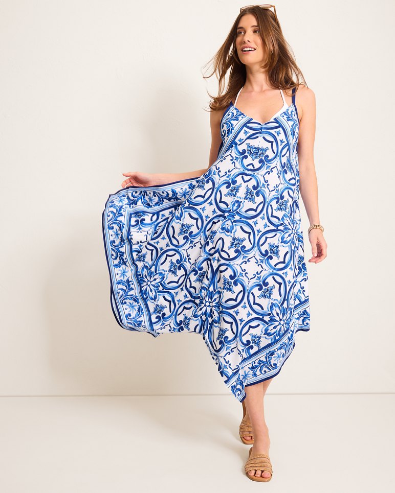 Terrazzo Tile Scarf Coverup Dress - Palace Blue