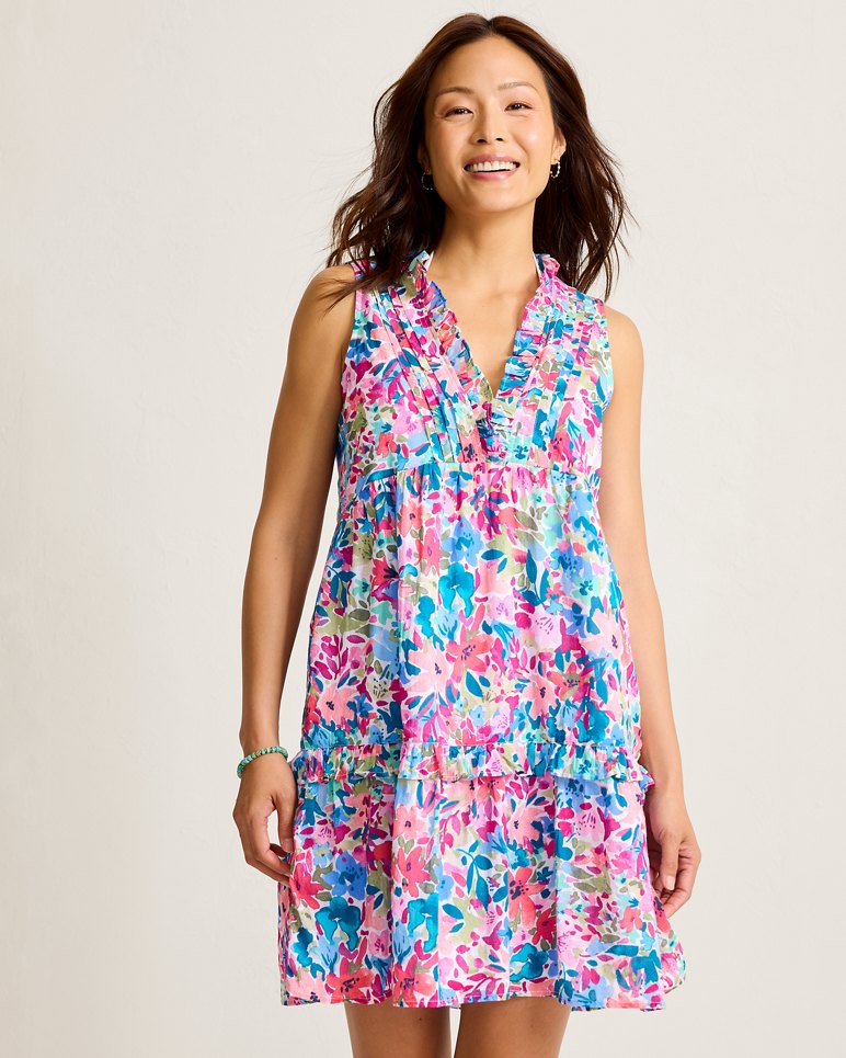 Catalina Coast Watercolor Floral Tiered Coverup Dress - Dusty Lupine