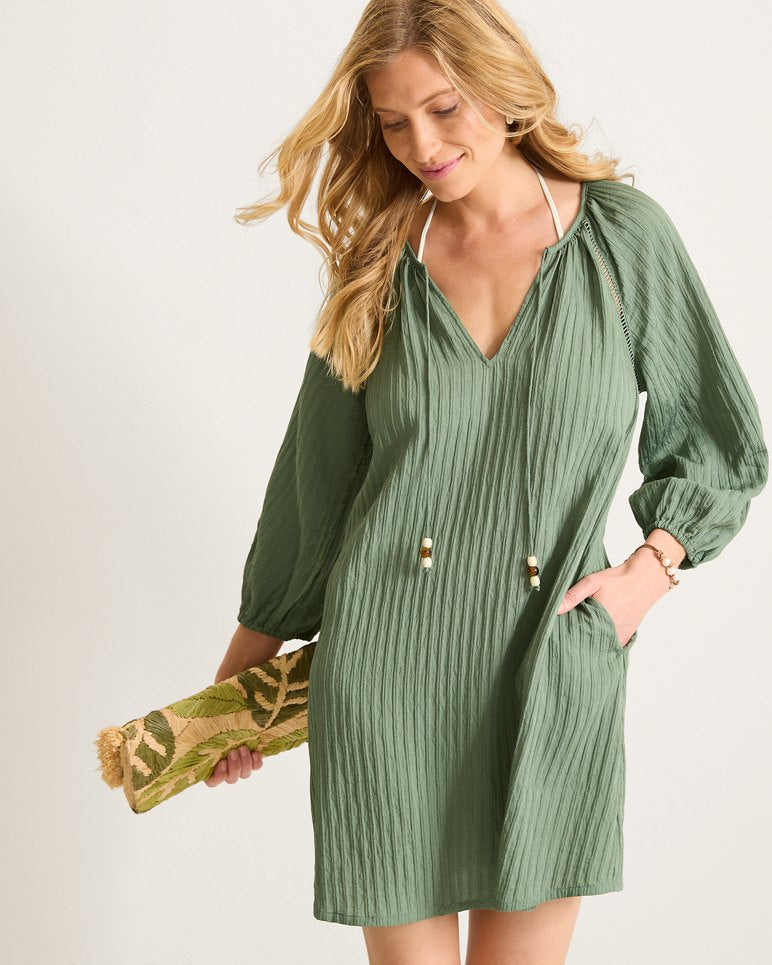 Woven Stripe Beach Tunic - Tea Leaf