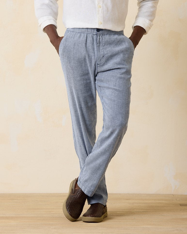 Beach Coast Linen-Blend Elastic Waist Pants