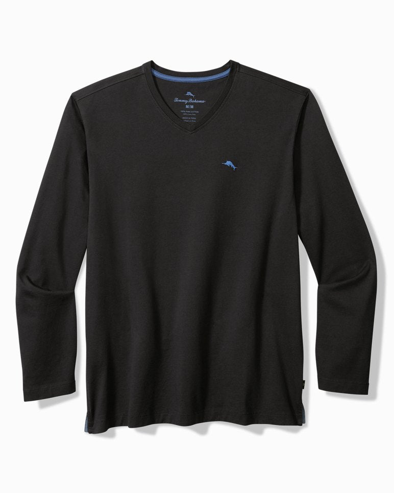 Bali Skyline Long-Sleeve V-Neck T-Shirt - Black