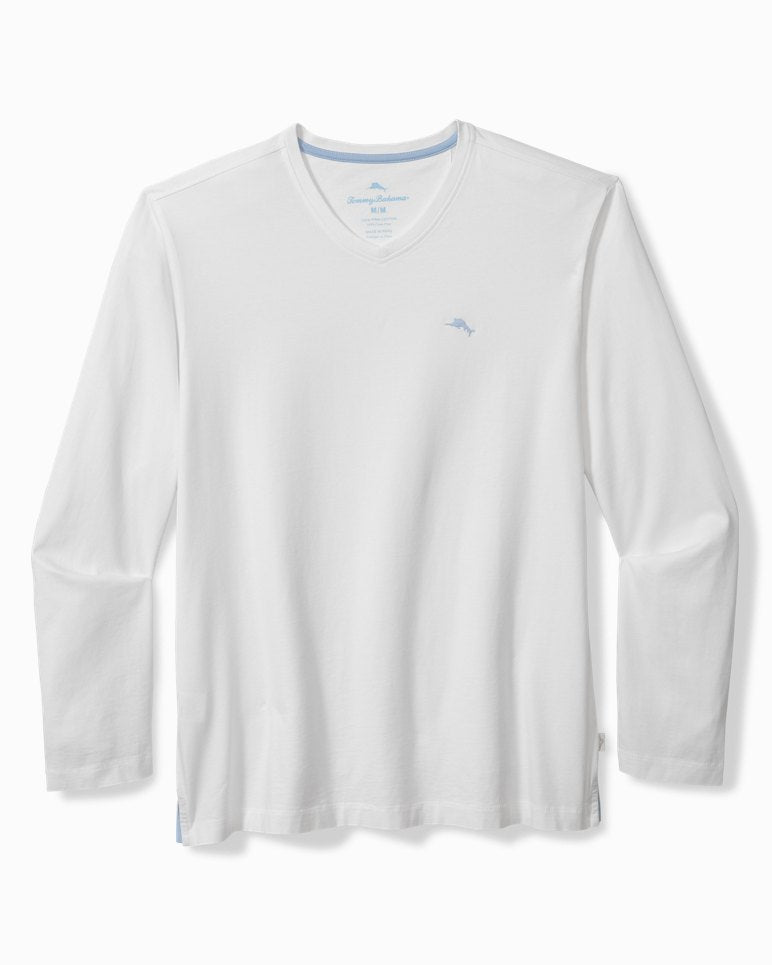 Bali Skyline Long-Sleeve V-Neck T-Shirt - White
