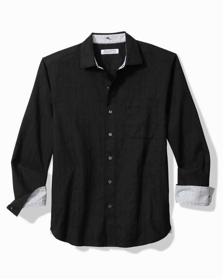 Barbados Breeze Playa Plaid Stretch-Linen Long-Sleeve Shirt