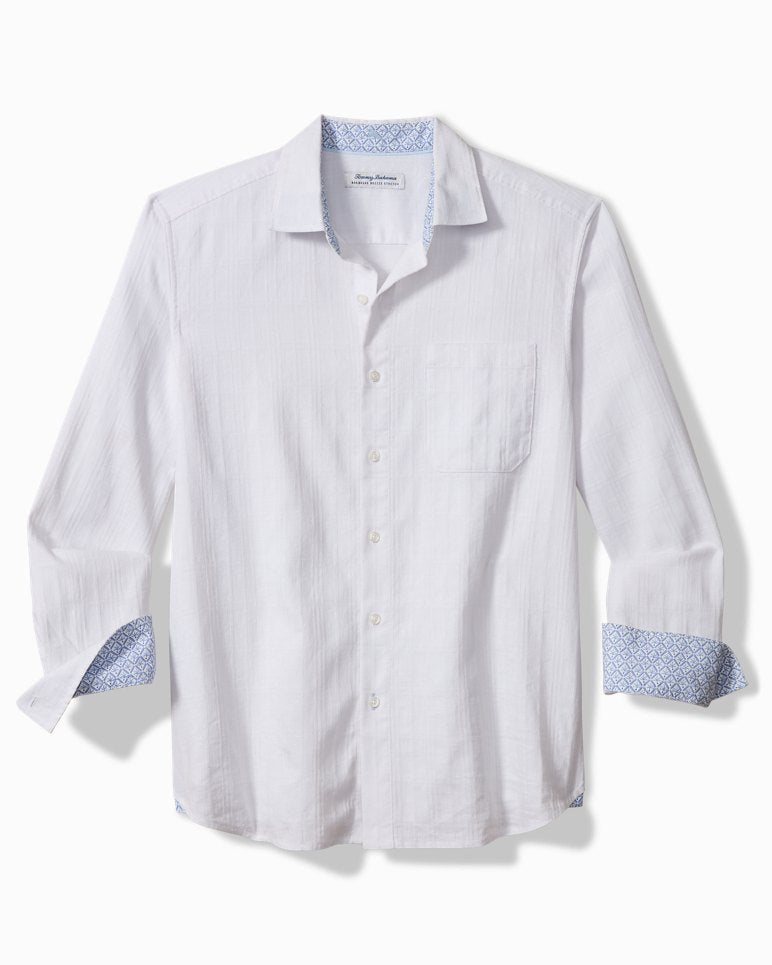 Barbados Breeze Playa Plaid Stretch-Linen Long-Sleeve Shirt