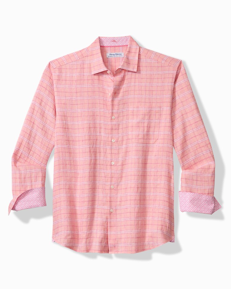 Barbados Breeze Playa Plaid Stretch-Linen Long-Sleeve Shirt
