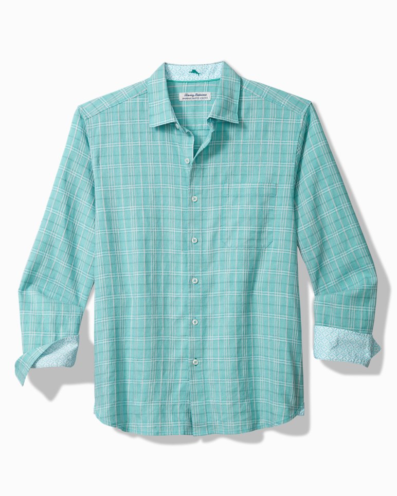 Barbados Breeze Playa Plaid Stretch-Linen Long-Sleeve Shirt