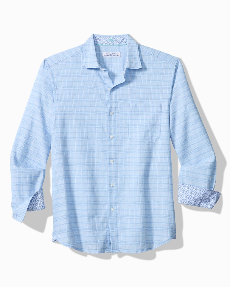 Barbados Breeze Playa Plaid Stretch-Linen Long-Sleeve Shirt