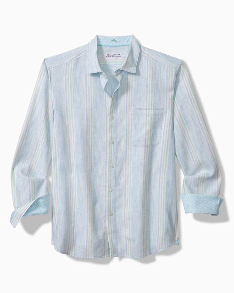 Barbados Breeze Sea Stripe Stretch-Linen Shirt - Glass Bead Blue