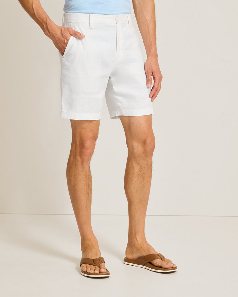 LINEN IN PARADISE FLAT FRONT 9 INCH SHORTS