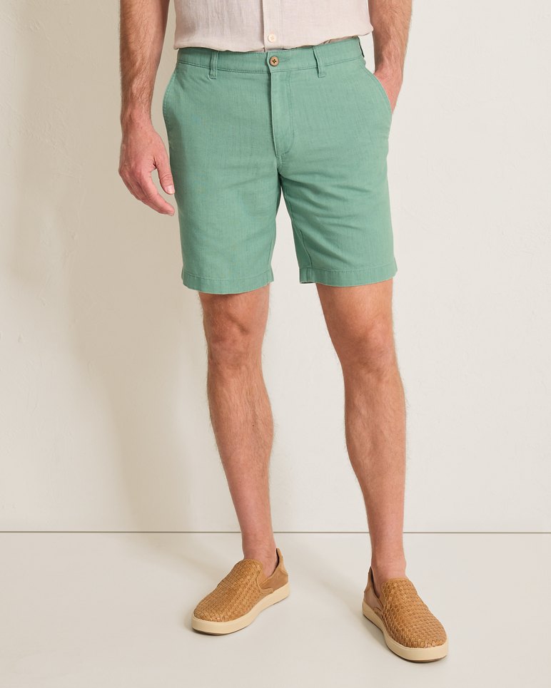 LINEN IN PARADISE FLAT FRONT 9 INCH SHORTS