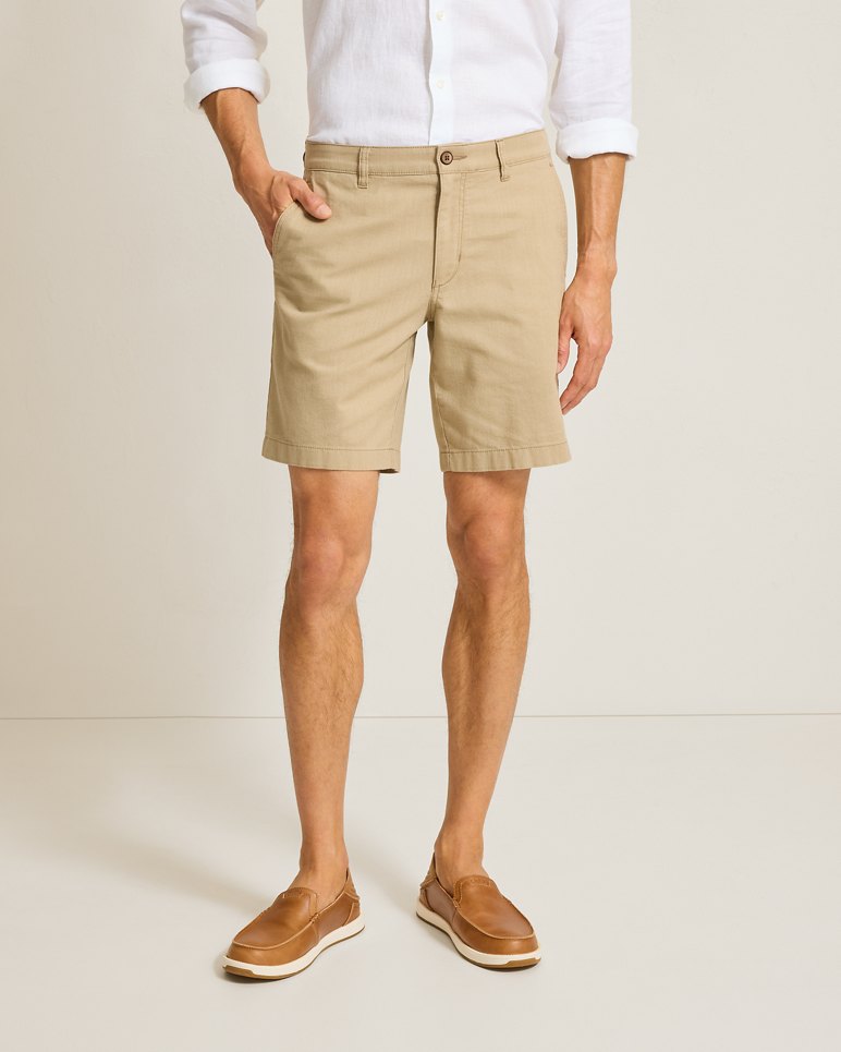 LINEN IN PARADISE FLAT FRONT 9 INCH SHORTS