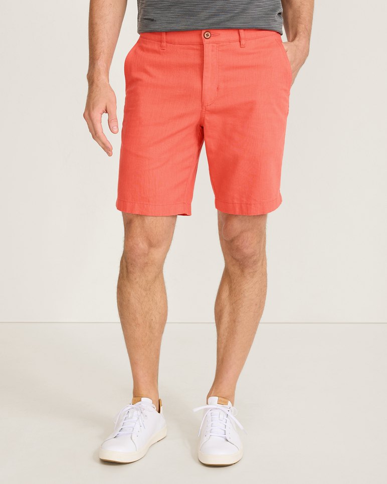 LINEN IN PARADISE FLAT FRONT 9 INCH SHORTS