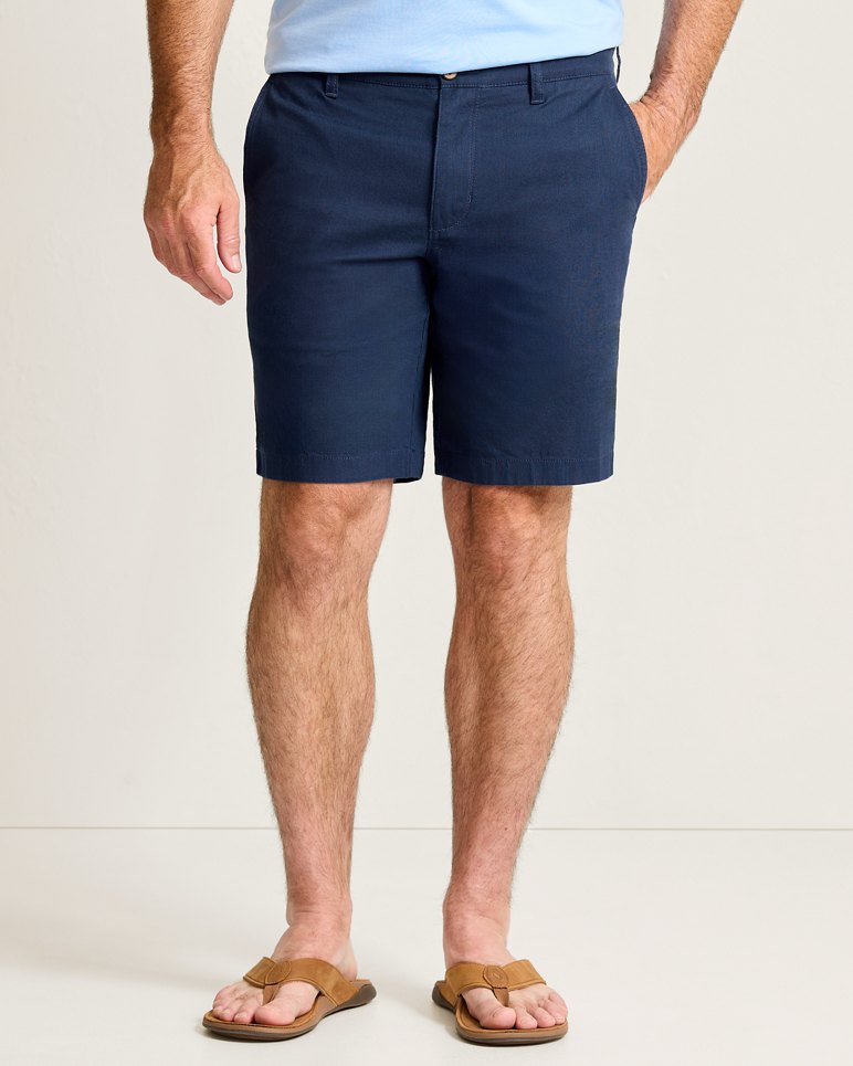 LINEN IN PARADISE FLAT FRONT 9 INCH SHORTS