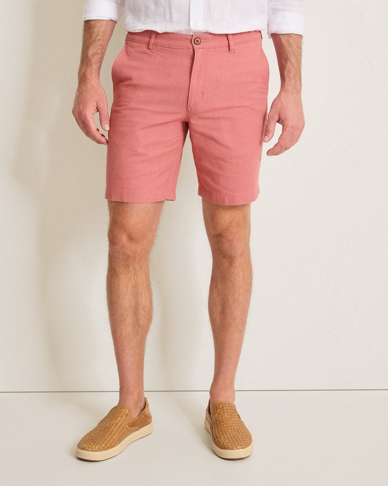 LINEN IN PARADISE FLAT FRONT 9 INCH SHORTS