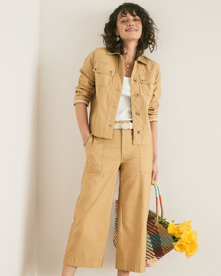 Seaside Breeze Cropped Stretch-Linen Pants - Golden Honey