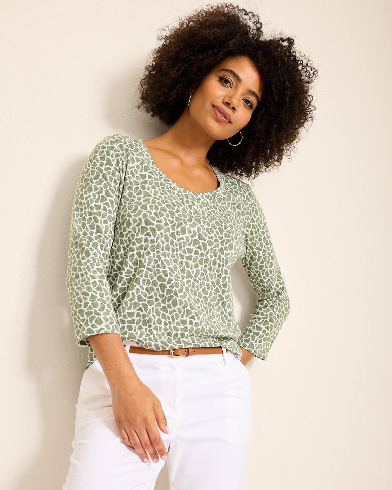 Ashby Isles Safari Spots 3/4-Sleeve T-Shirt - Tea Leaf