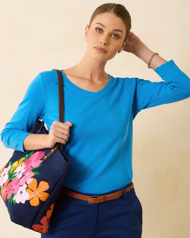 Ashby Isles Rib 3/4 Sleeve V Neck T-Shirt