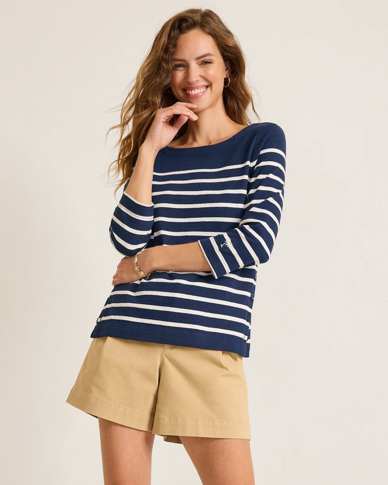 Bahama Bliss Stripe 3/4-Sleeve Top - Coastline