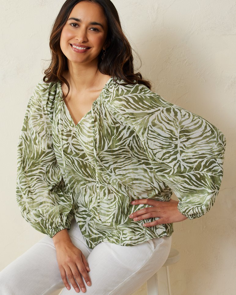Agua Amara Monstera Mirage Long Sleeve Peasant Top