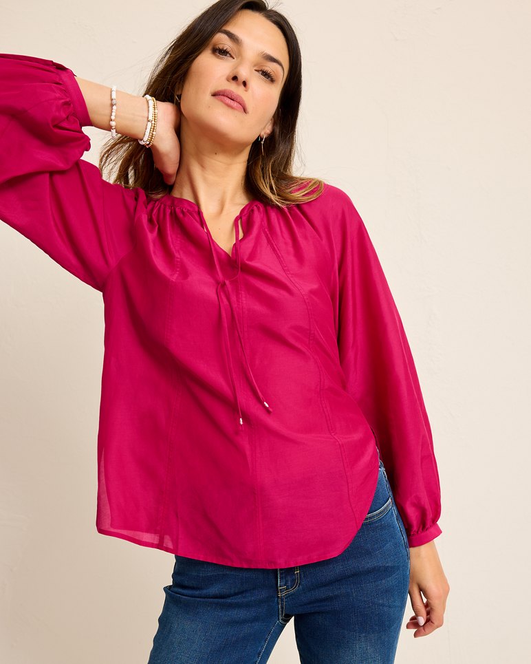 Agua Amara Seamed Peasant Top - Pink Papaya
