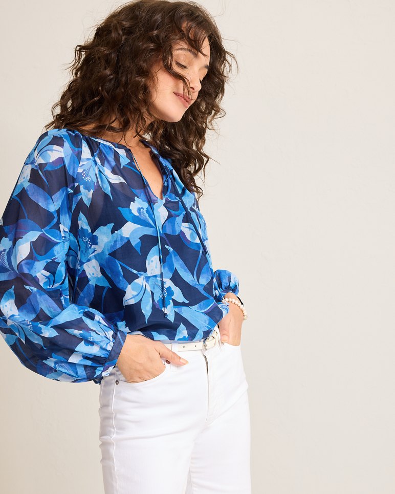 Agua Amara Seaside Brights Peasant Top - Island Navy