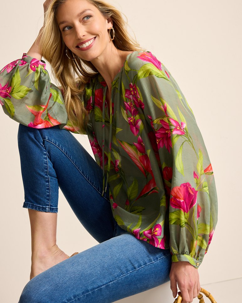 Agua Amara Lavish Blooms Peasant Top - Tea Leaf
