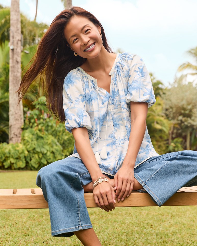 FORTUNA FRONDS POPLIN S/S TOP