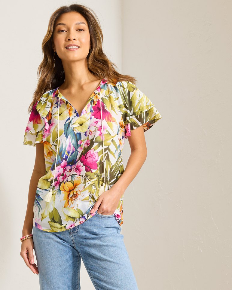 VERDE BLOOMS FLUTTER S/S TOP