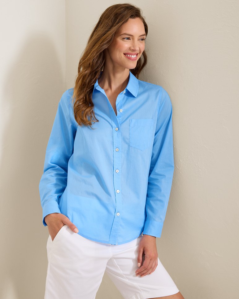 Washed Voile Classic Long-Sleeve Top - Big Sky Blue