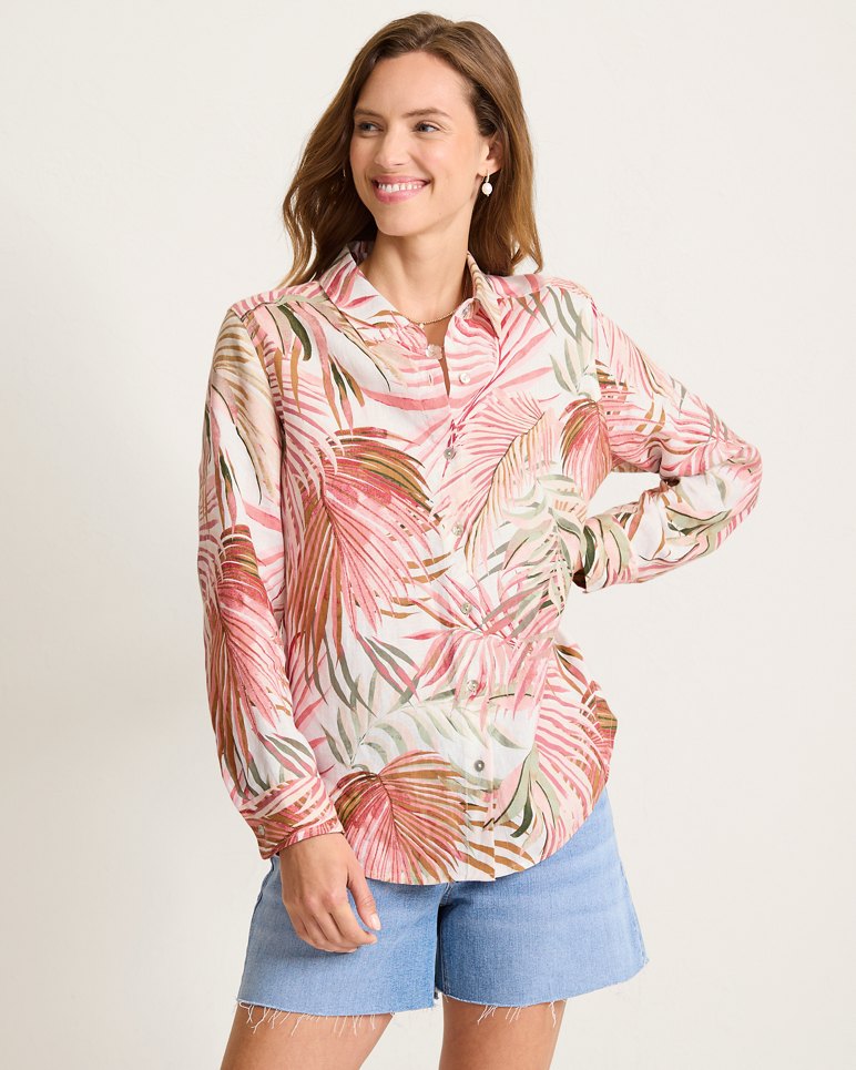 Coastalina Linen Palm Canyon Relaxed Top - Coconut