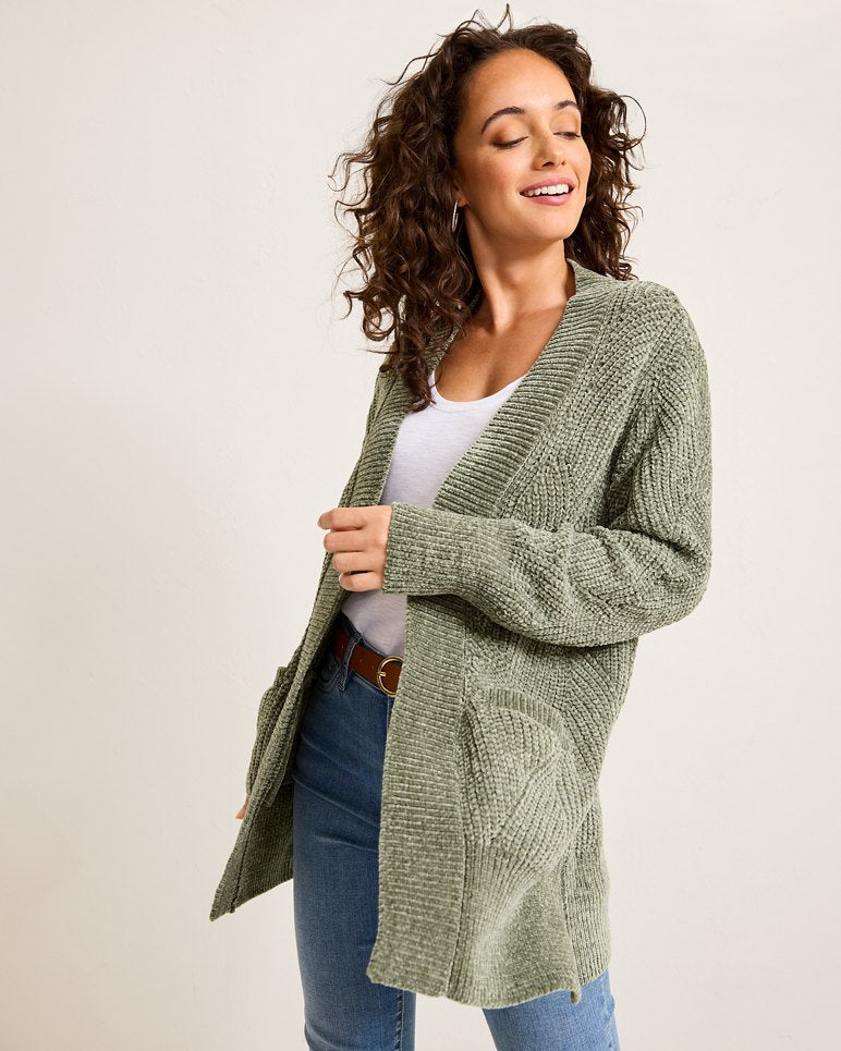 Island Luna Chenille Shell Stitch Cardigan - Seagrass
