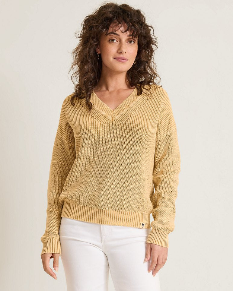 Salt & Sea Wash V-Neck Sweater - Golden Honey
