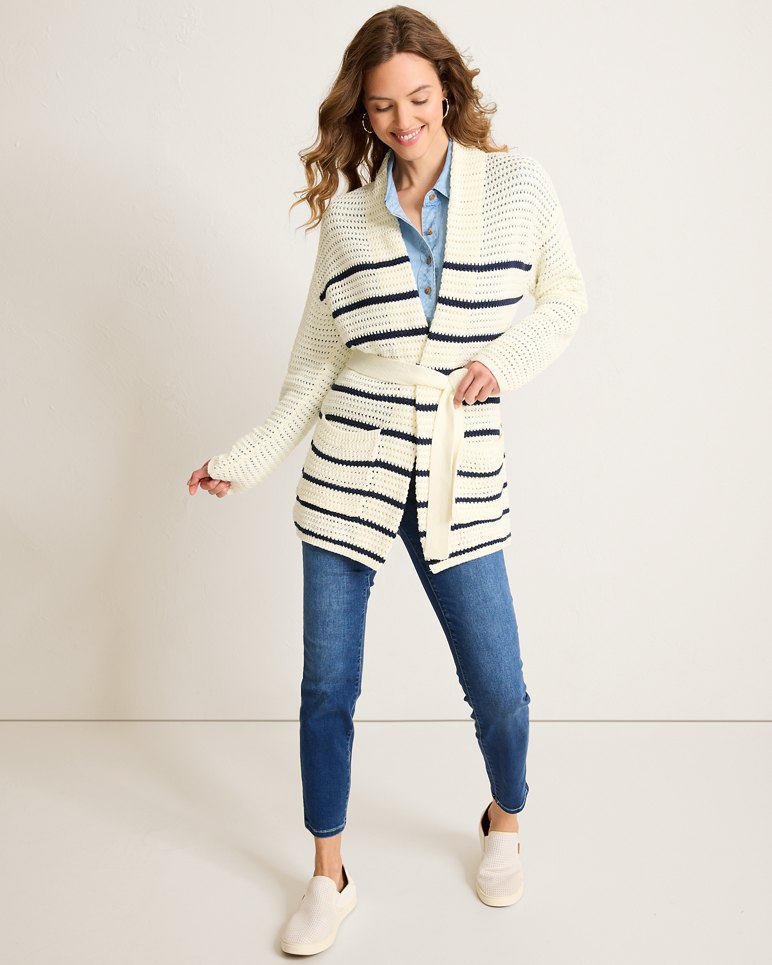 STRIPE CROCHET STITCH CARDIGAN