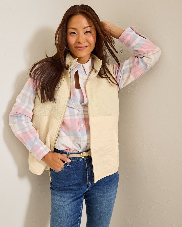 Faux Sherpa Hybrid Vest - New Ecru