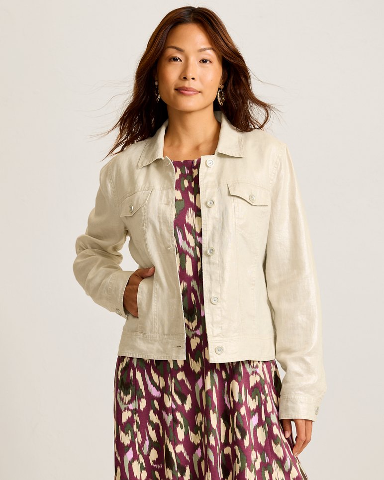 Two Palms Shimmer Linen Jacket - Seedpearl