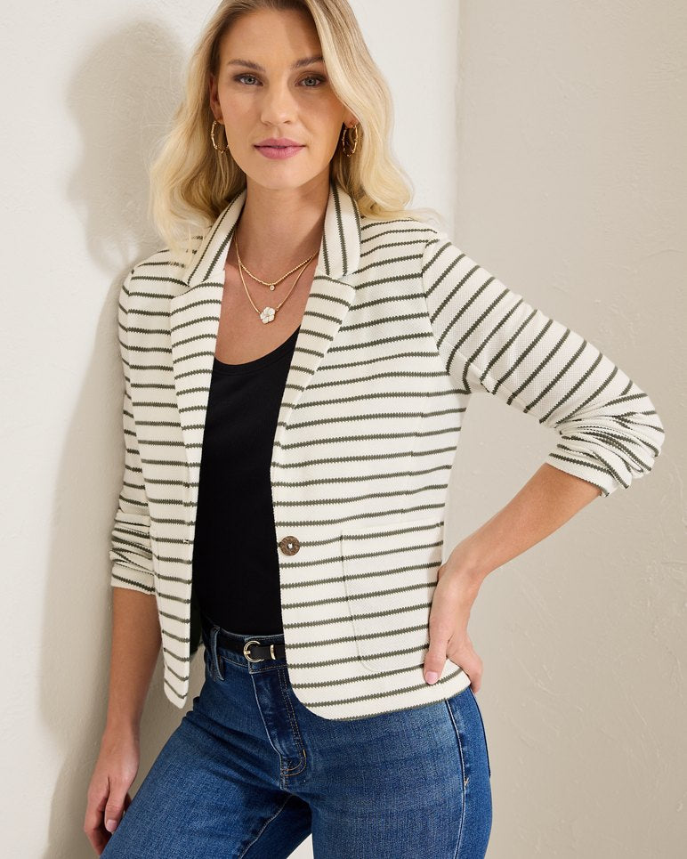 Knit Piqué Stripe Blazer - Vanilla Ice