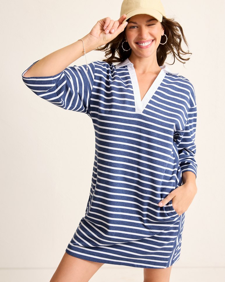 Jovanna Stripe 3/4-Sleeve Dress - Island Navy Heather