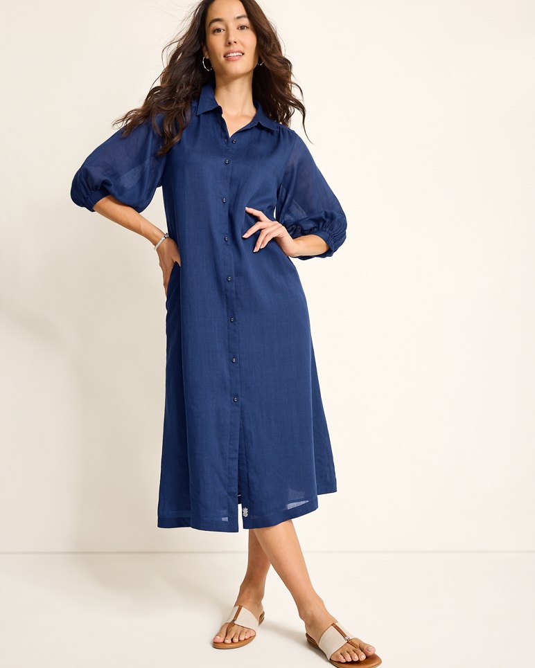 Paradise Breeze Midi Shirt Dress - Island Navy