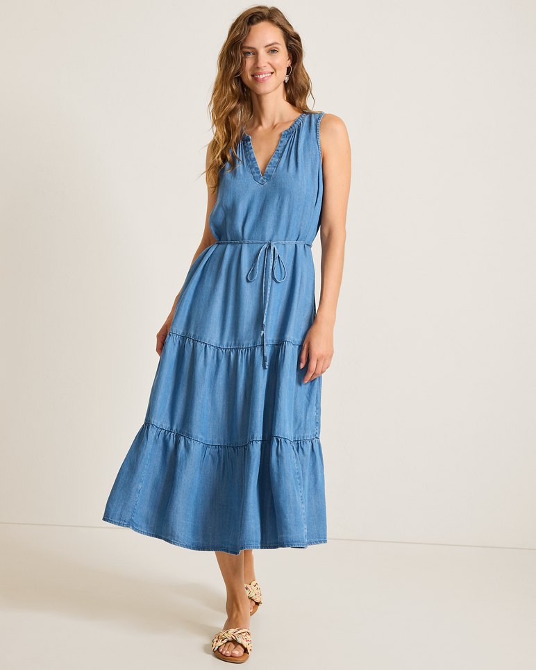Chambray O'Lei Linen-Blend Sundress - Med Indigo Wash