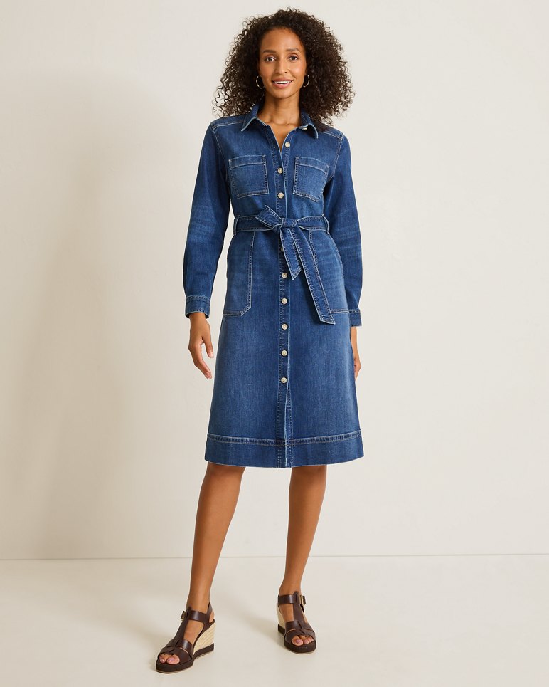 Indigo Denim Midi Shirt Dress - Soft Surf Wash